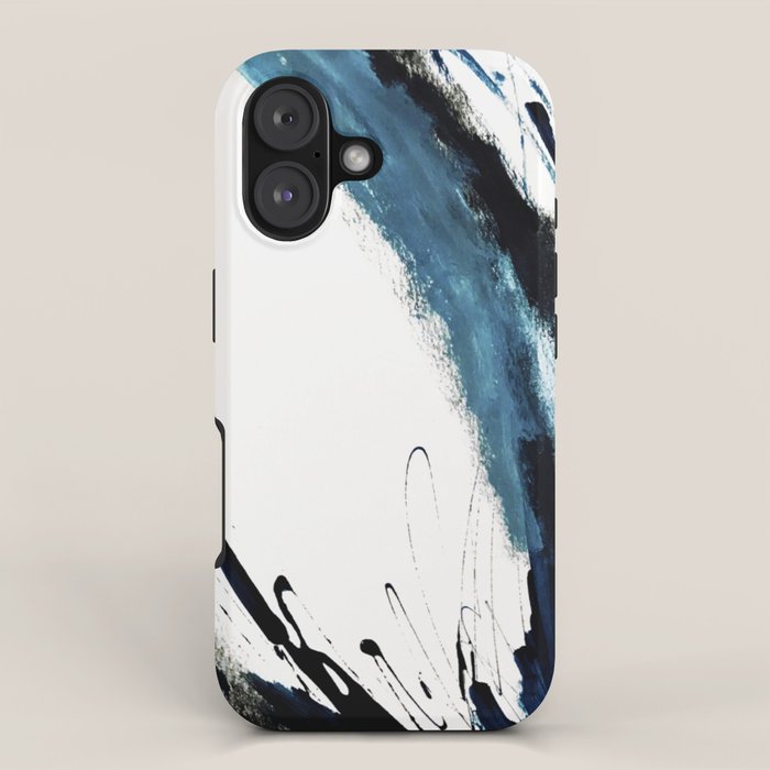 Reykjavik: a pretty and minimal mixed media piece in black, white, and blue iPhone Case Gallery Image 1