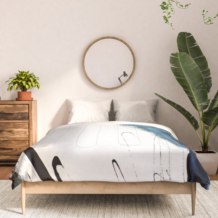 Reykjavik: a pretty and minimal mixed media piece in black, white, and blue Comforter Gallery Image 3