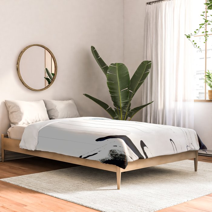 Reykjavik: a pretty and minimal mixed media piece in black, white, and blue Comforter Gallery Image 2