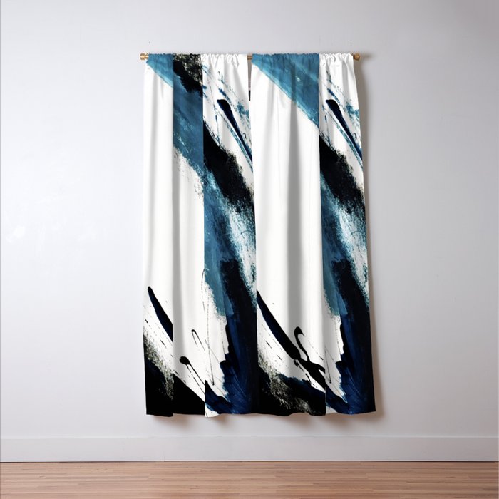 Reykjavik: a pretty and minimal mixed media piece in black, white, and blue Window Curtain Gallery Image 3