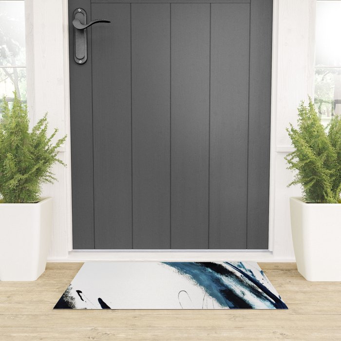 Reykjavik: a pretty and minimal mixed media piece in black, white, and blue Welcome Mat Gallery Image 3