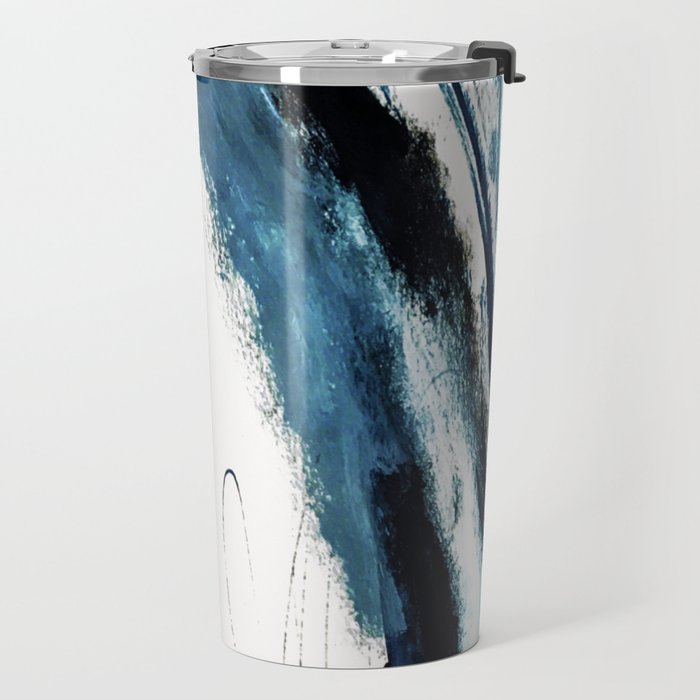 Reykjavik: a pretty and minimal mixed media piece in black, white, and blue Travel Mug Gallery Image 2
