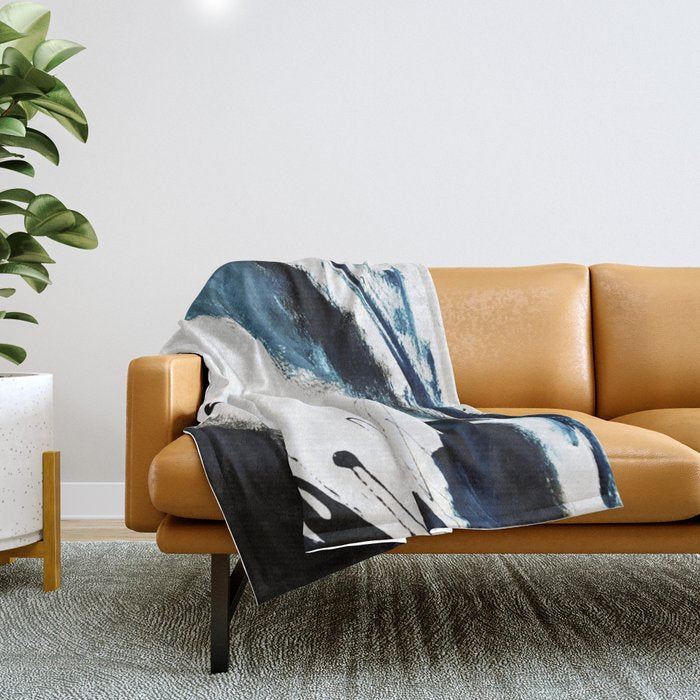 Reykjavik: a pretty and minimal mixed media piece in black, white, and blue Throw Blanket Gallery Image 1