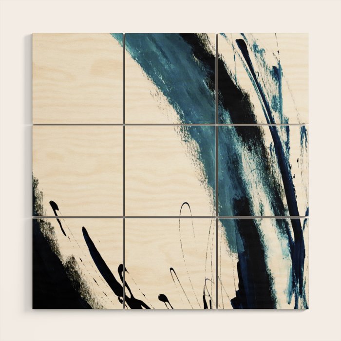 Reykjavik: a pretty and minimal mixed media piece in black, white, and blue Wood Wall Art Gallery Image 1