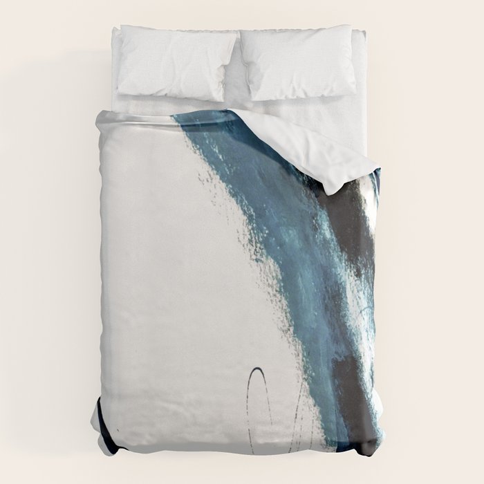 Reykjavik: a pretty and minimal mixed media piece in black, white, and blue Duvet Cover Gallery Image 1