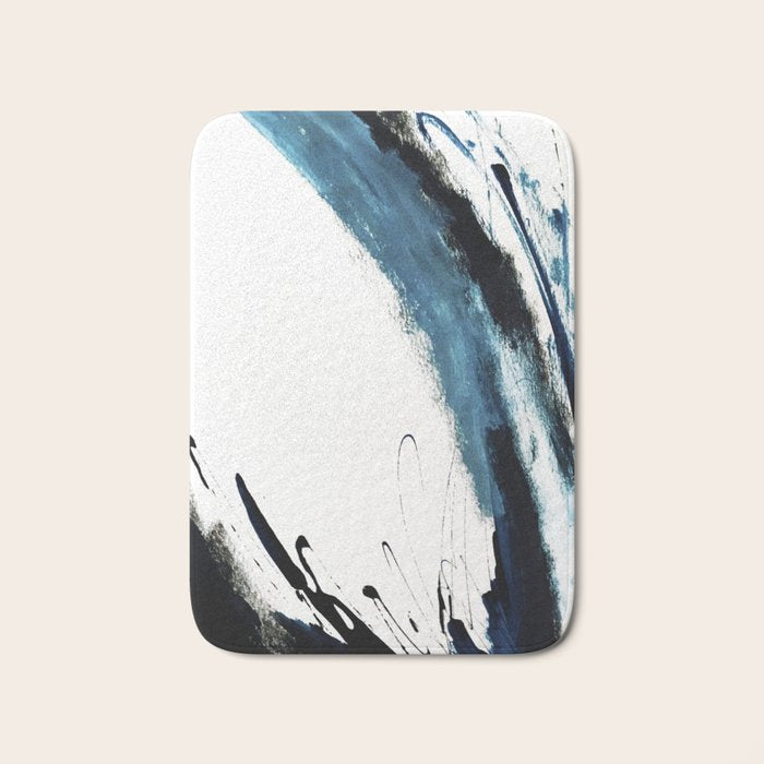 Reykjavik: a pretty and minimal mixed media piece in black, white, and blue Bath Mat Gallery Image 1