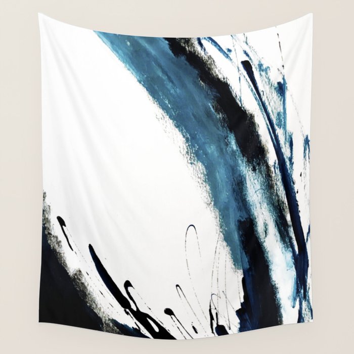 Reykjavik: a pretty and minimal mixed media piece in black, white, and blue Wall Tapestry Gallery Image 4