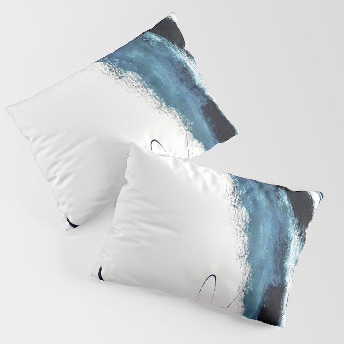 Reykjavik: a pretty and minimal mixed media piece in black, white, and blue Pillow Sham Gallery Image 1
