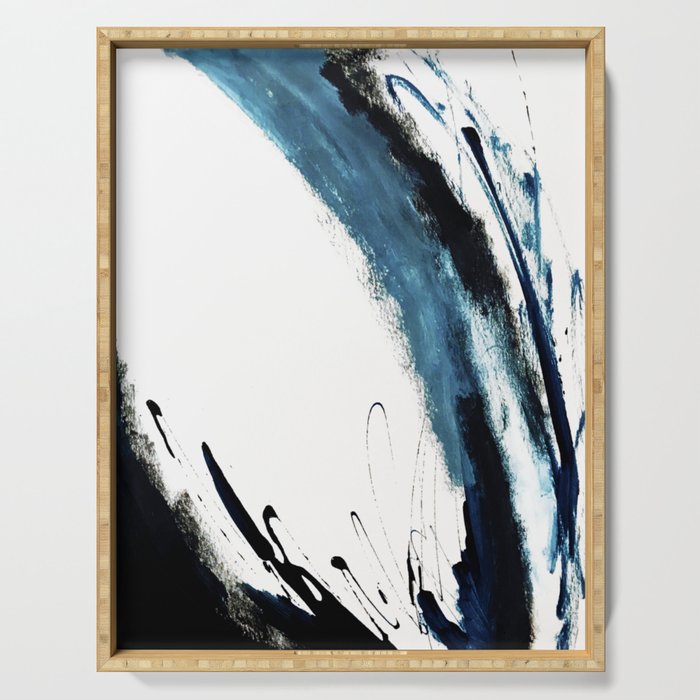 Reykjavik: a pretty and minimal mixed media piece in black, white, and blue Serving Tray Gallery Image 1