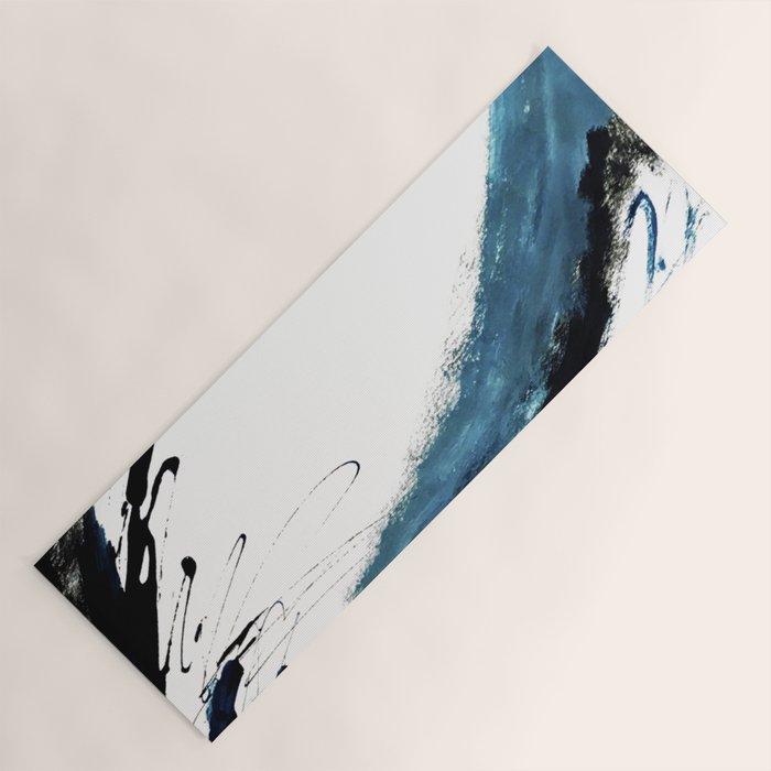 Reykjavik: a pretty and minimal mixed media piece in black, white, and blue Yoga Mat Gallery Image 1