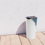 Reykjavik: a pretty and minimal mixed media piece in black, white, and blue Travel Mug Gallery Image 4