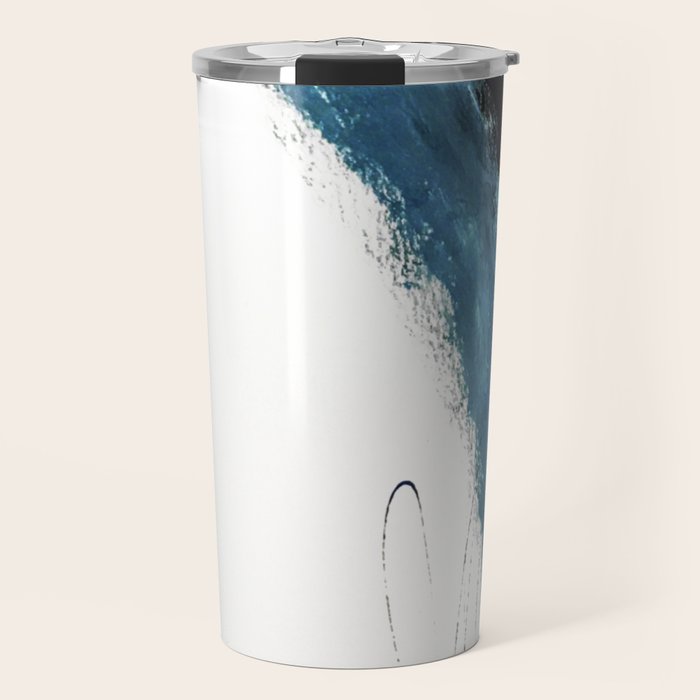 Reykjavik: a pretty and minimal mixed media piece in black, white, and blue Travel Mug Gallery Image 1