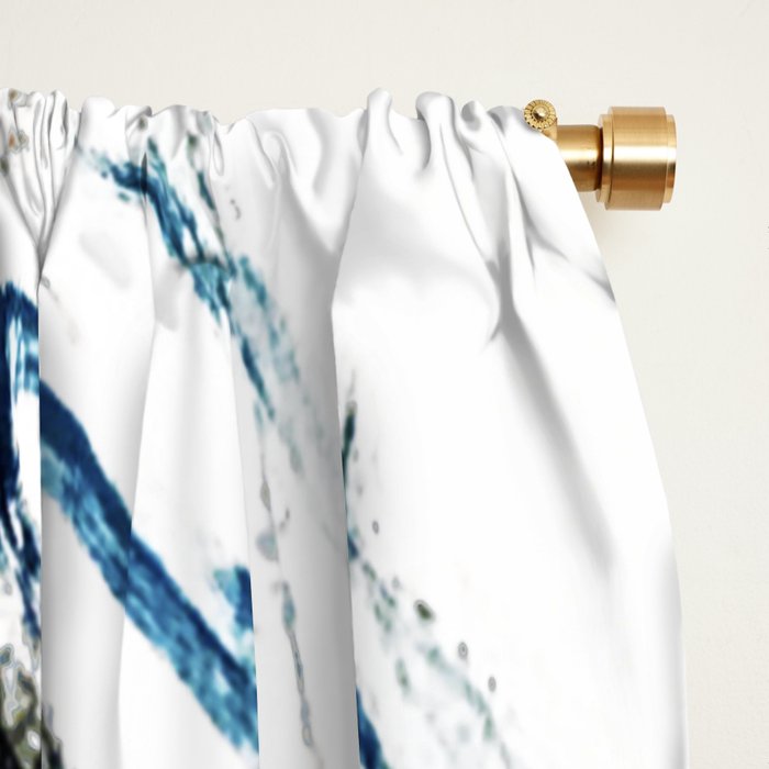 Reykjavik: a pretty and minimal mixed media piece in black, white, and blue Window Curtain Gallery Image 2