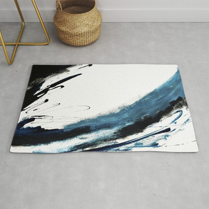 Reykjavik: a pretty and minimal mixed media piece in black, white, and blue Rug Gallery Image 1