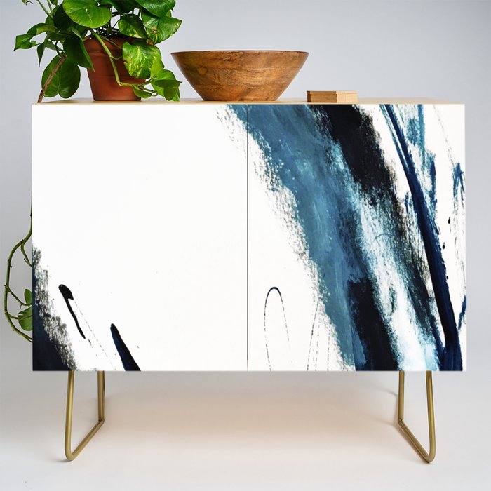 Reykjavik: a pretty and minimal mixed media piece in black, white, and blue Credenza Gallery Image 1