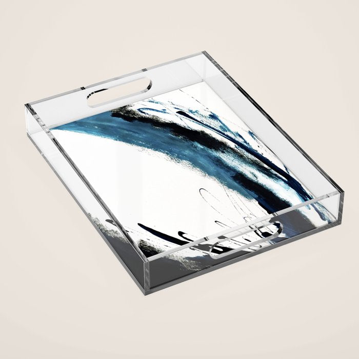 Reykjavik: a pretty and minimal mixed media piece in black, white, and blue Acrylic Tray Gallery Image 1