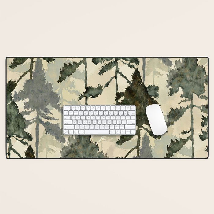 Enchanted Watercolor Pine Forest Desk Mat Gallery Image 1