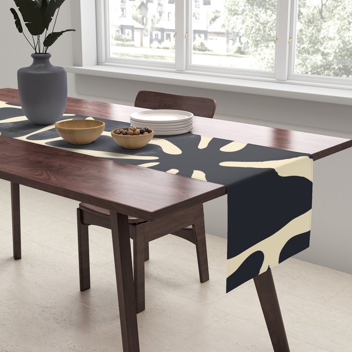 Black and white abstract flower art pattern Table Runner Gallery Image 2