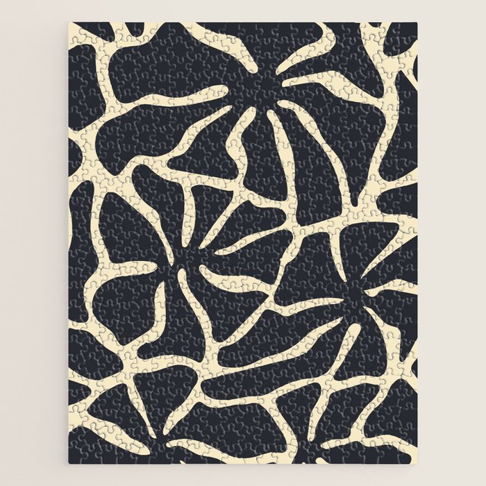 Black and white abstract flower art pattern Jigsaw Puzzle Gallery Image 1