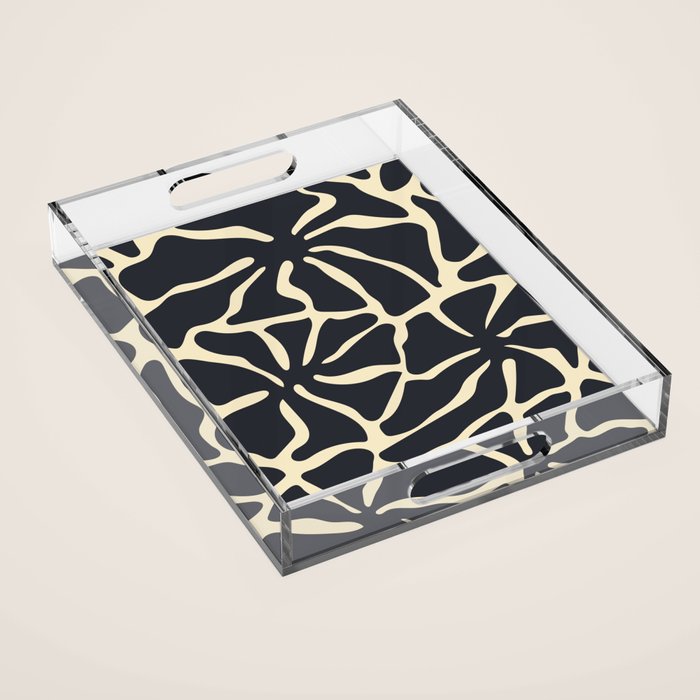 Black and white abstract flower art pattern Acrylic Tray Gallery Image 1
