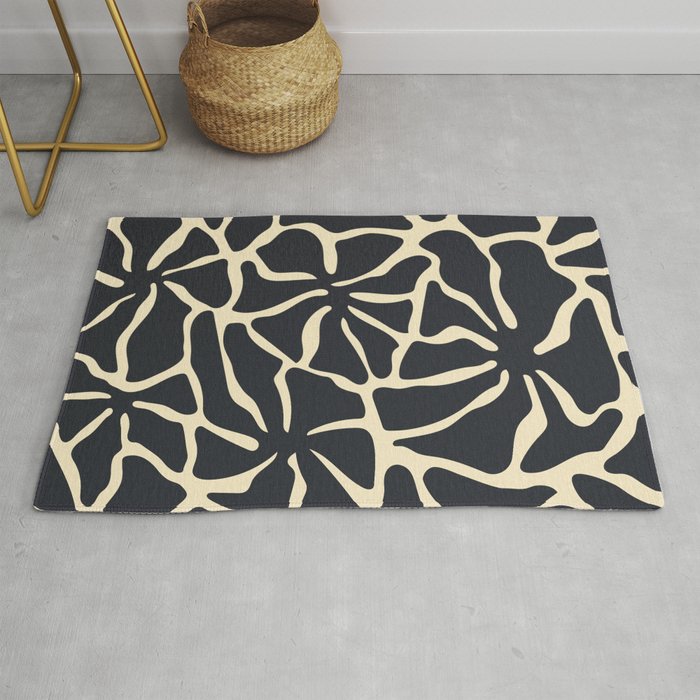 Black and white abstract flower art pattern Rug Gallery Image 1
