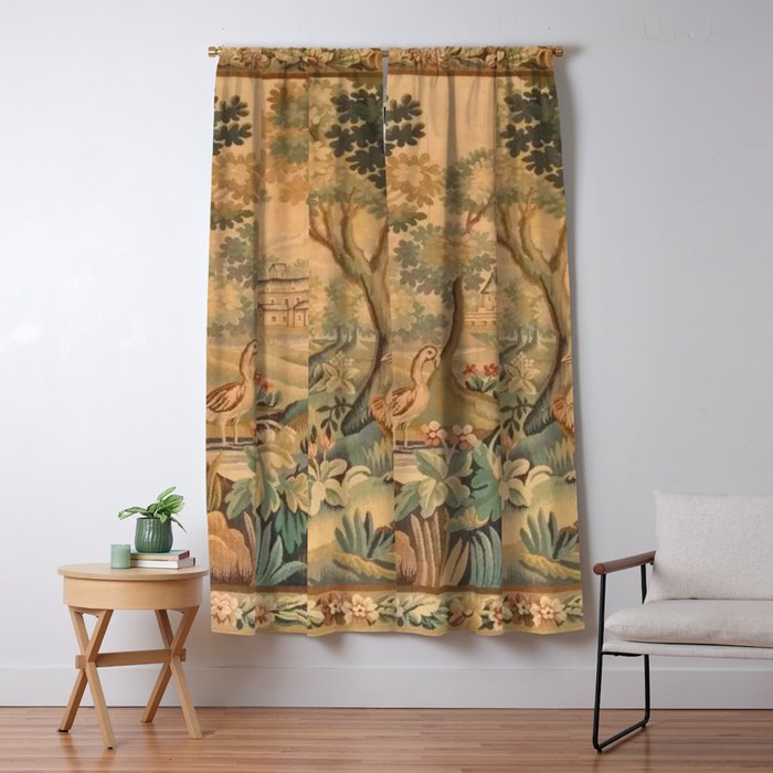 Antique Aubusson Tapestry Romantic 18th Century Manor House Window Curtain Gallery Image 1