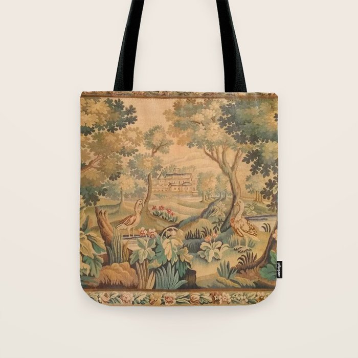 Antique Aubusson Tapestry Romantic 18th Century Manor House Tote Bag Gallery Image 1