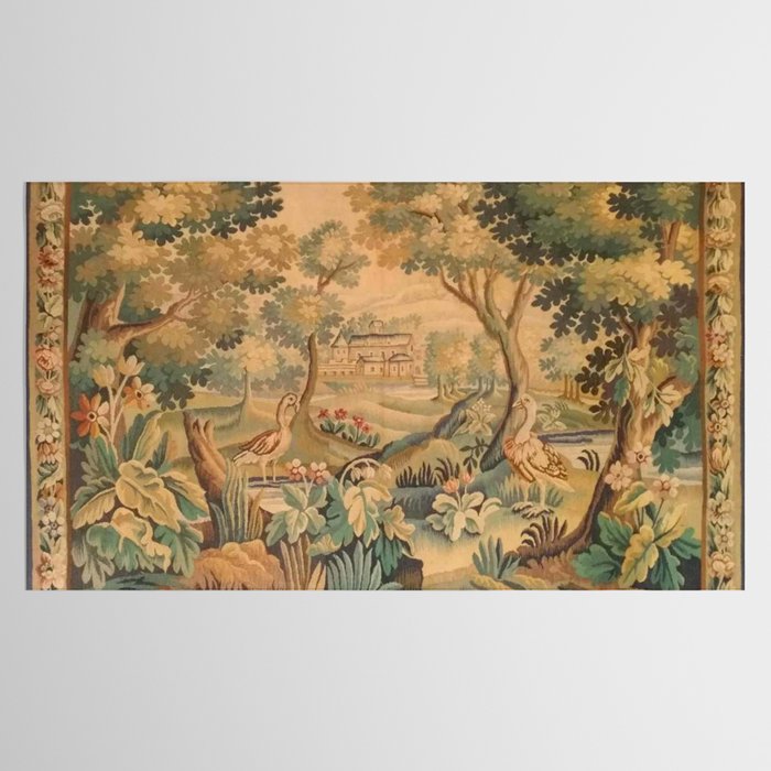 Antique Aubusson Tapestry Romantic 18th Century Manor House Tablecloth Gallery Image 2