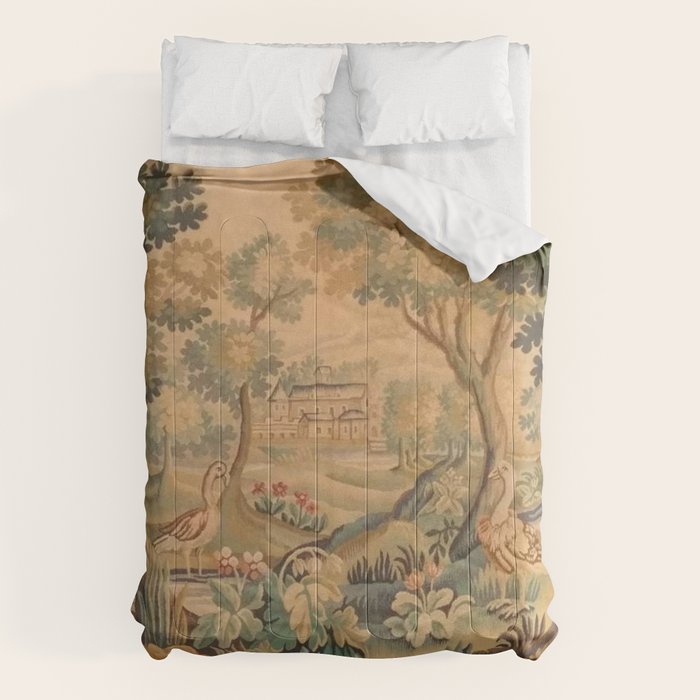 Antique Aubusson Tapestry Romantic 18th Century Manor House Comforter