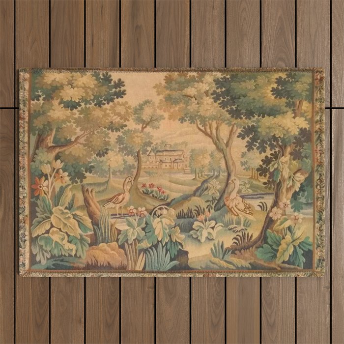 Antique Aubusson Tapestry Romantic 18th Century Manor House Outdoor Rug Gallery Image 1