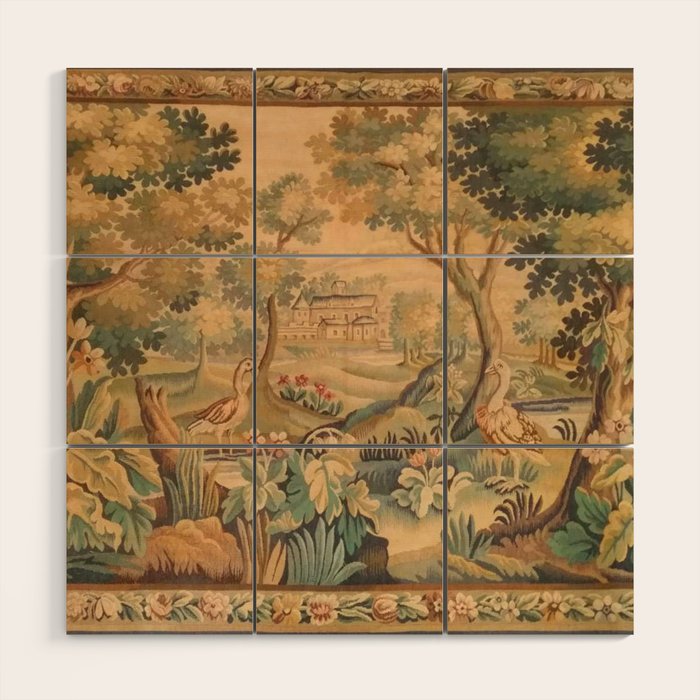 Antique Aubusson Tapestry Romantic 18th Century Manor House Wood Wall Art Gallery Image 1