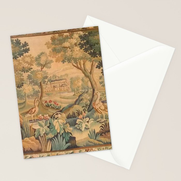 Antique Aubusson Tapestry Romantic 18th Century Manor House Stationery Card Gallery Image 2