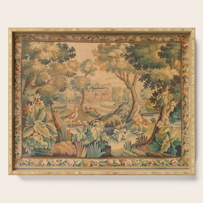 Antique Aubusson Tapestry Romantic 18th Century Manor House Serving Tray Gallery Image 1