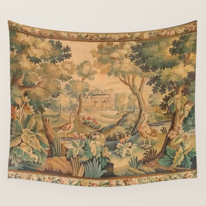 Antique Aubusson Tapestry Romantic 18th Century Manor House Wall Tapestry Gallery Image 1
