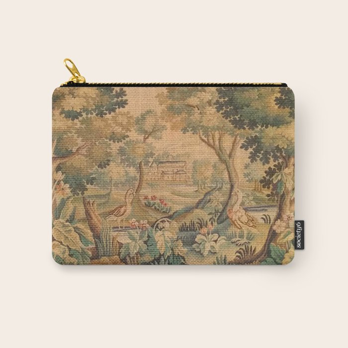 Antique Aubusson Tapestry Romantic 18th Century Manor House Carry All Pouch Gallery Image 1