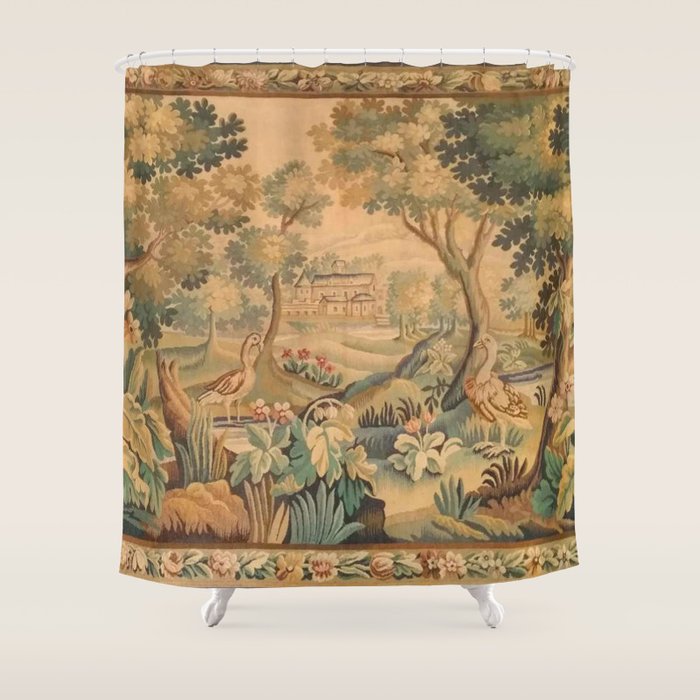 Antique Aubusson Tapestry Romantic 18th Century Manor House Shower Curtain Gallery Image 1