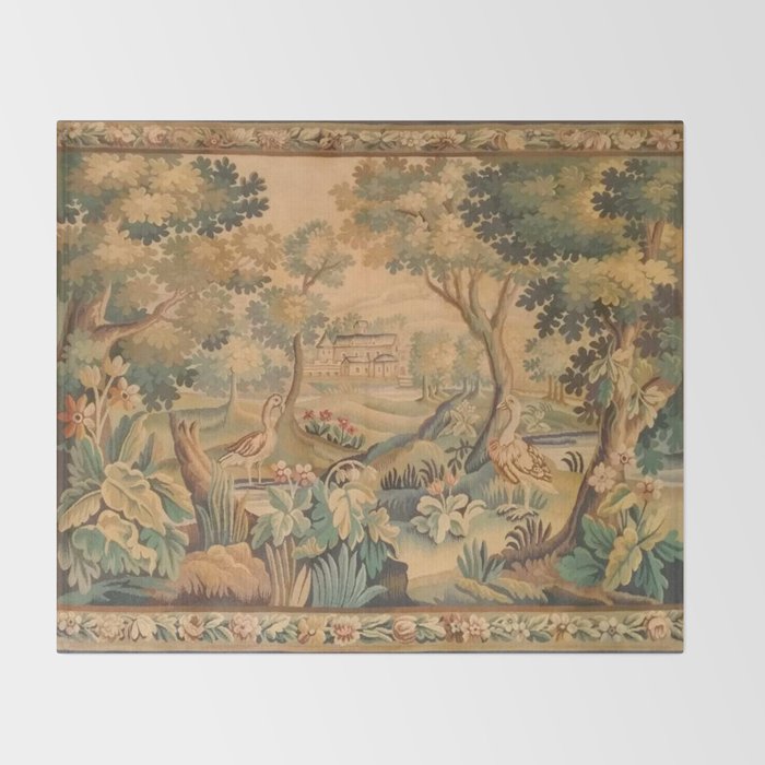 Antique Aubusson Tapestry Romantic 18th Century Manor House Throw Blanket Gallery Image 2