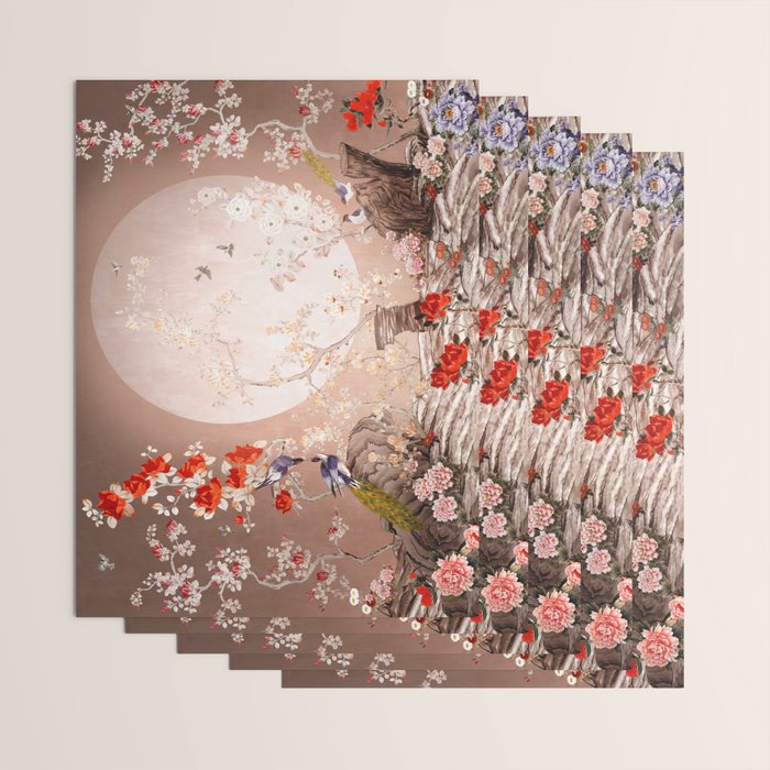 Chinoiserie Moonlight Sakura Garden Wrapping Paper Gallery Image 3