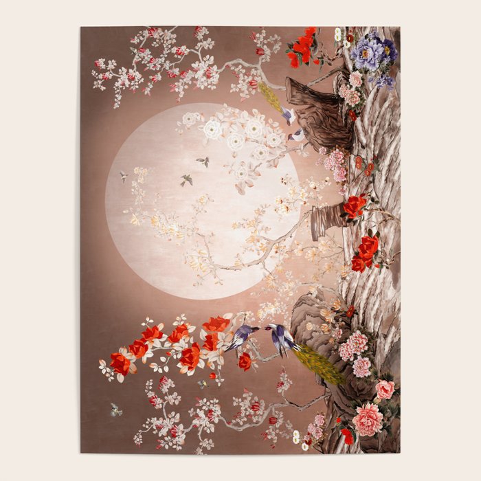 Chinoiserie Moonlight Sakura Garden Poster Gallery Image 1