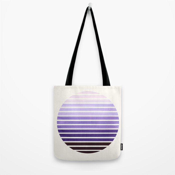 Purple Mid Century Modern Minimalist Scandinavian Colorful Stripes Geometric Pattern Round Circle Fr Tote Bag Gallery Image 2