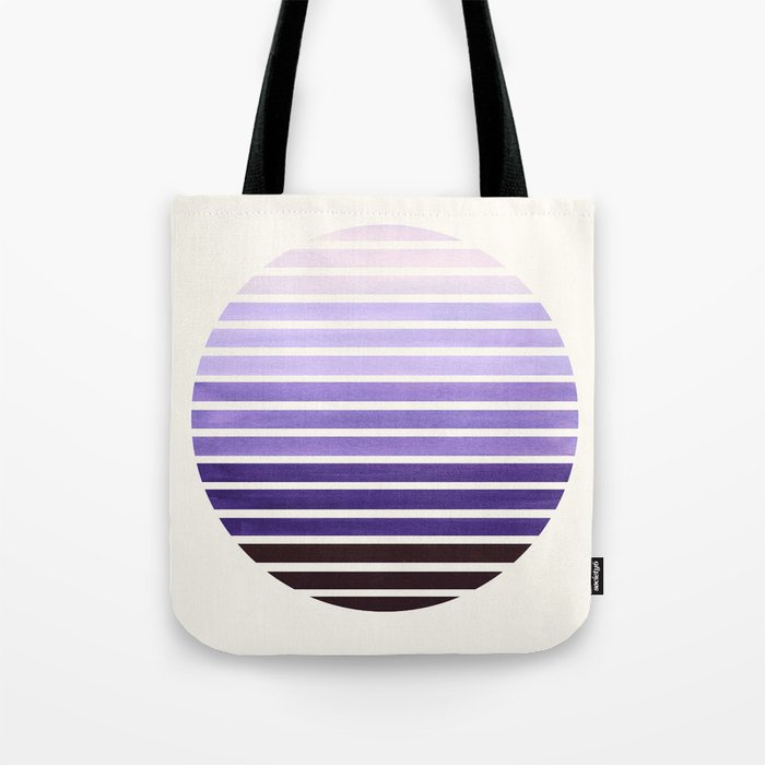 Purple Mid Century Modern Minimalist Scandinavian Colorful Stripes Geometric Pattern Round Circle Fr Tote Bag Gallery Image 1