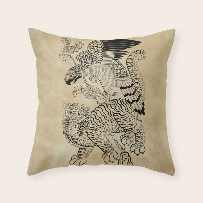 Tiger and hawk Type1 - Minhwa-Korean traditional folk art Throw Pillow Gallery Image 6