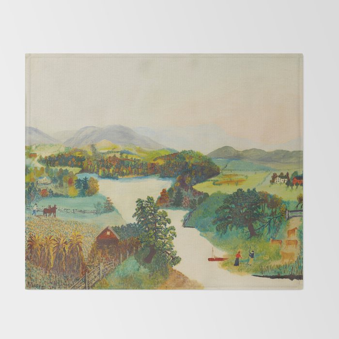 Anna Mary Robertson 'Grandma' Moses Upper Cambridge Valley American Folk Art Throw Blanket Gallery Image 2