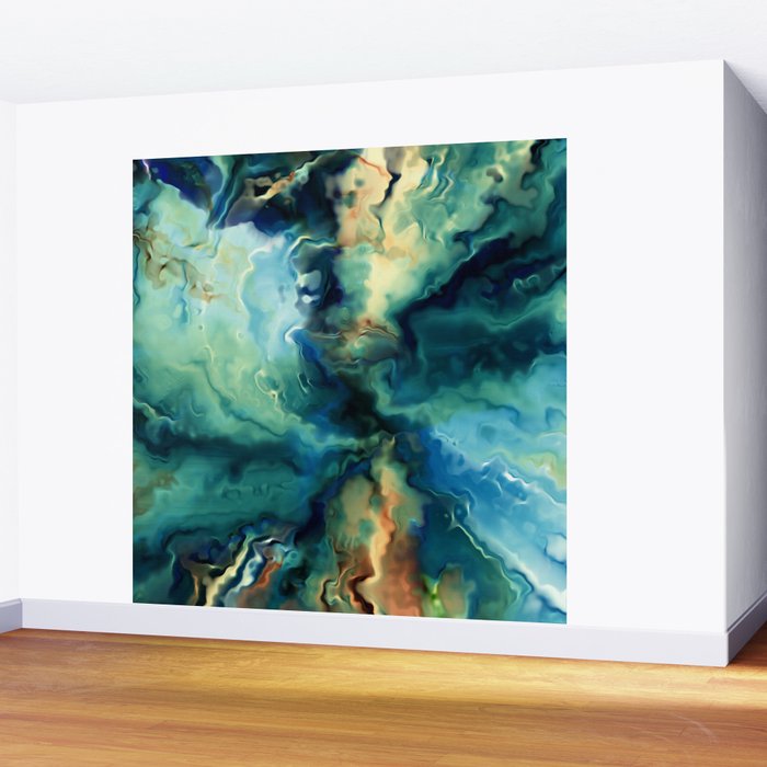 Marbled Ocean Abstract, Navy, Blue, Teal, Green Wall Mural Gallery Image 2