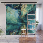 Marbled Ocean Abstract, Navy, Blue, Teal, Green Wall Mural Gallery Image 1