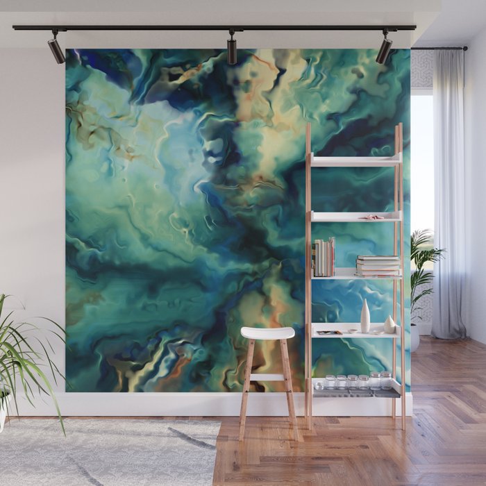 Marbled Ocean Abstract, Navy, Blue, Teal, Green Wall Mural Gallery Image 1
