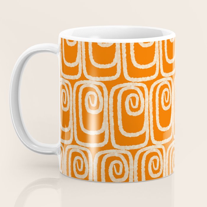 Mid Century Modern Spirra 50s 60s Pattern in Orange and Cream Coffee Mug Gallery Image 3
