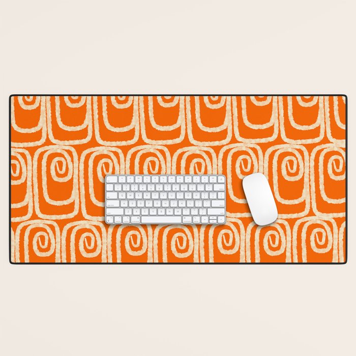 Mid Century Modern Spirra 50s 60s Pattern in Orange and Cream Desk Mat Gallery Image 1