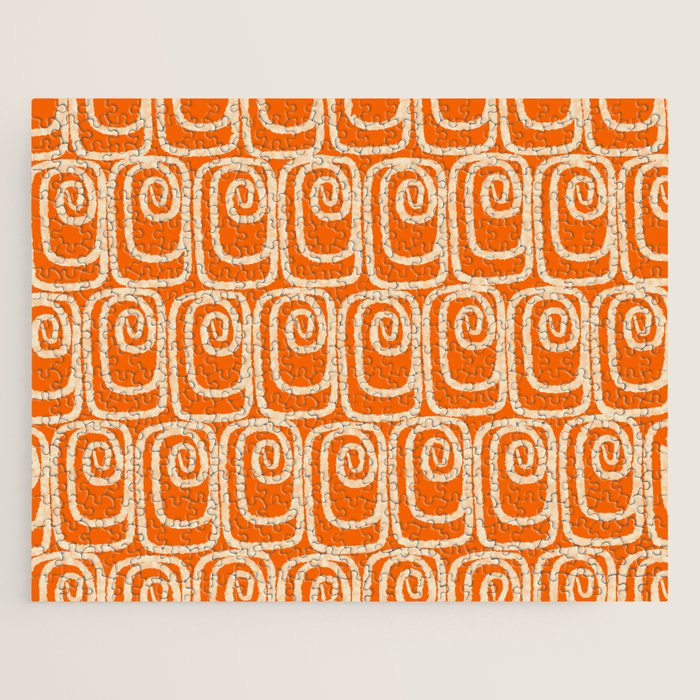 Mid Century Modern Spirra 50s 60s Pattern in Orange and Cream Jigsaw Puzzle Gallery Image 1