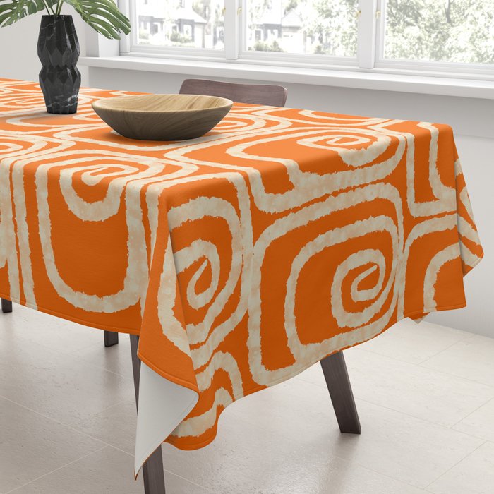 Mid Century Modern Spirra 50s 60s Pattern in Orange and Cream Tablecloth Gallery Image 3